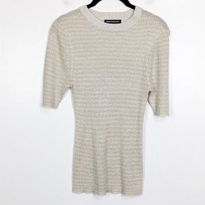 Something Navy Metallic Beige Striped Sweater Top Size S